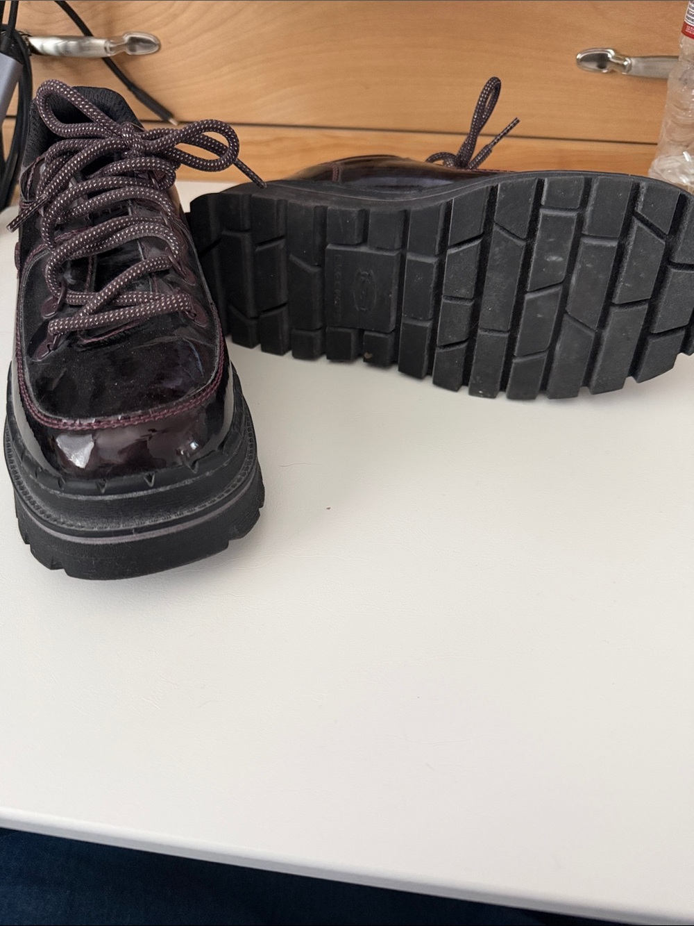 Skechers Women's Lace-Up Jammers Patent Dark Burgundy Shoes - Picture 2 of 3